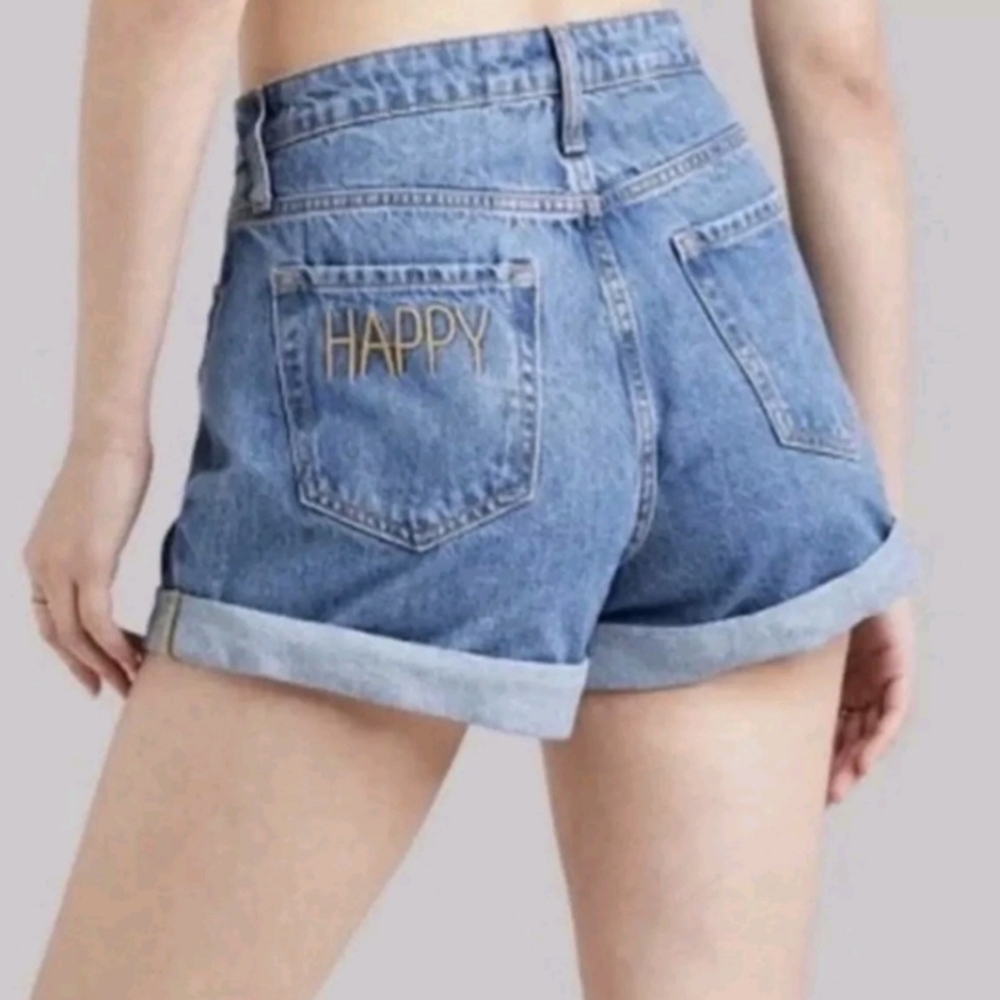 Wild Fable NWT Women's Blue "Happy" Rolled Cuff Highest Rise Mom Jean Shorts
